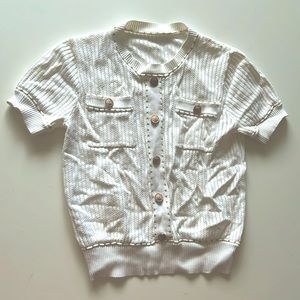 White breathable formal tshirt blouse with gold buttons